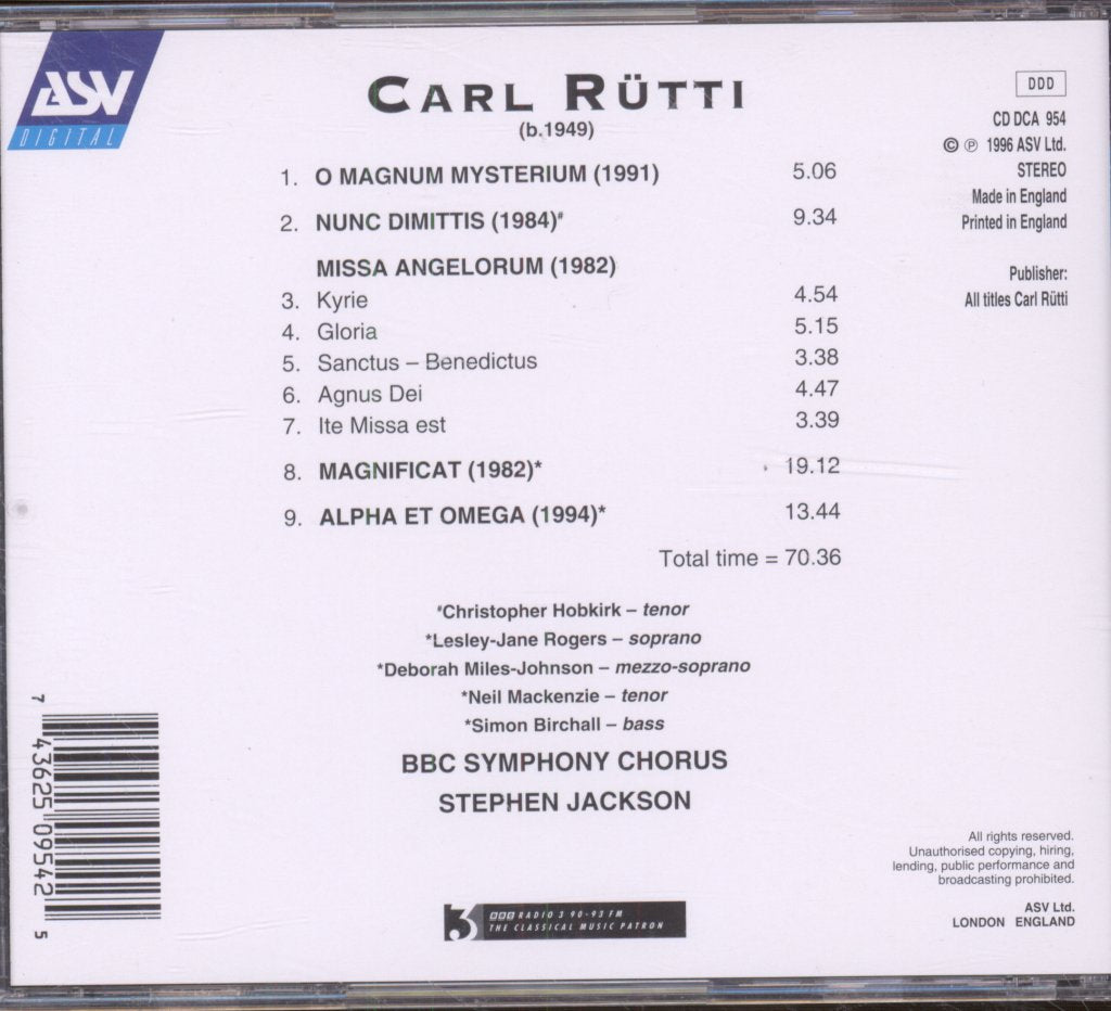 BBC Symphony Chorus, Stephen Jackson - Carl Rütti - Sacred Choral Music - Cd