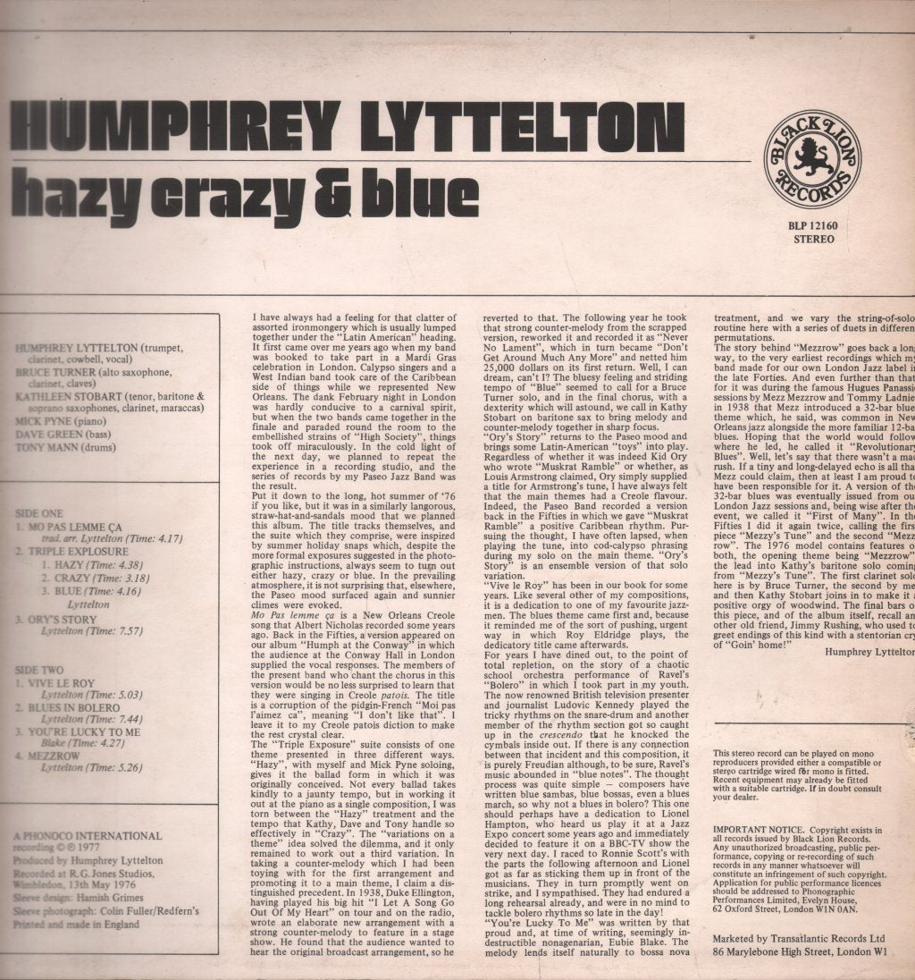Humphrey Lyttelton - Hazy Crazy and Blue - Lp