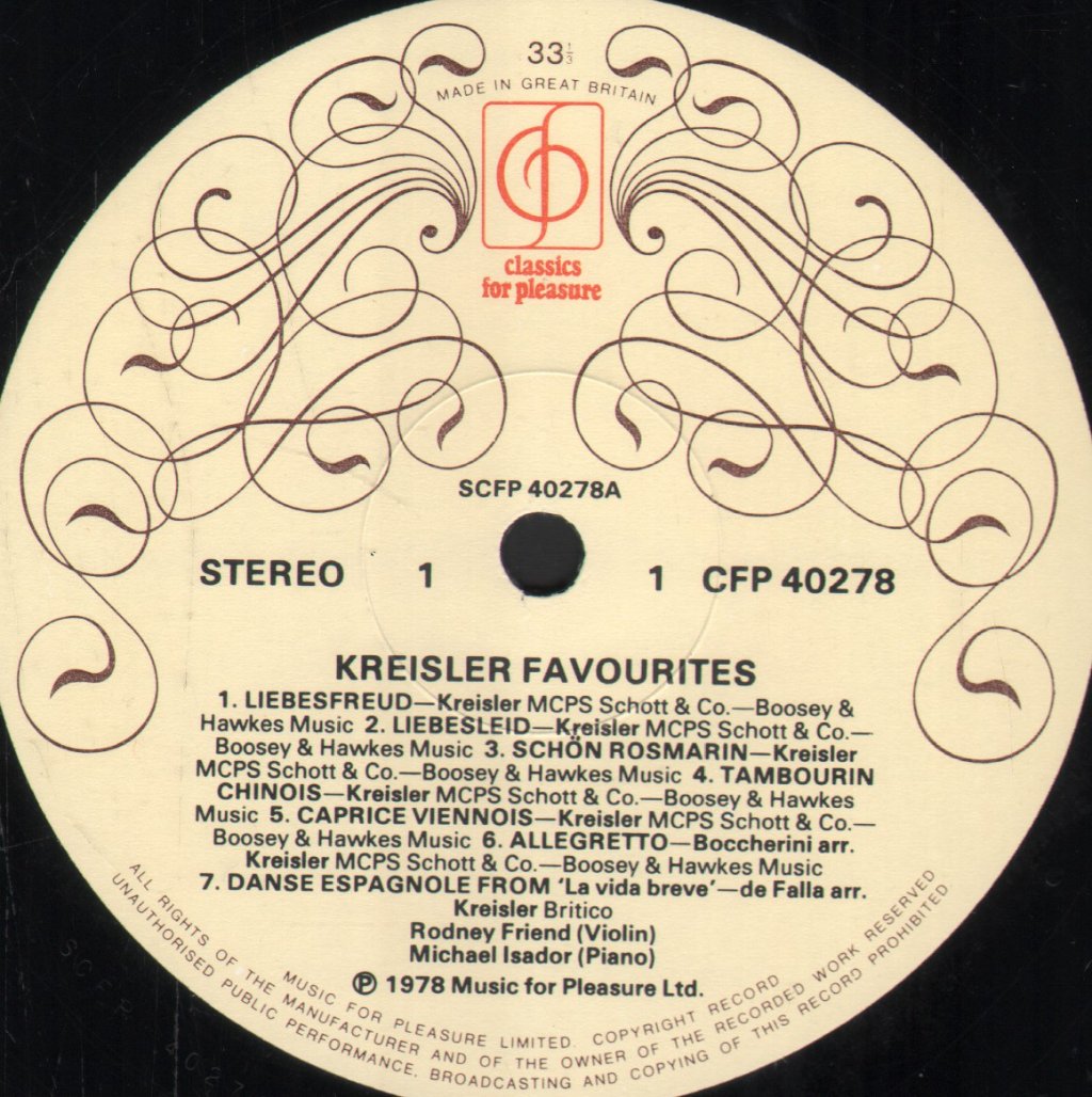 Rodney Friend / Michael Isador - Kreisler Favourites - Lp