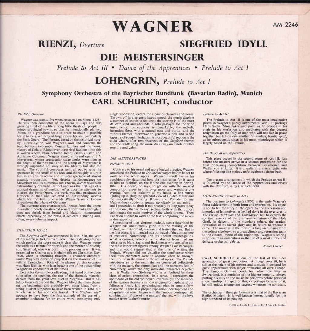Carl Schuricht / Orchestra Of The Bayrischer Rundfunk - Wagner - Rienzi /  Lohengrin / Siegfried-Idyll / Die Meistersinger - Lp
