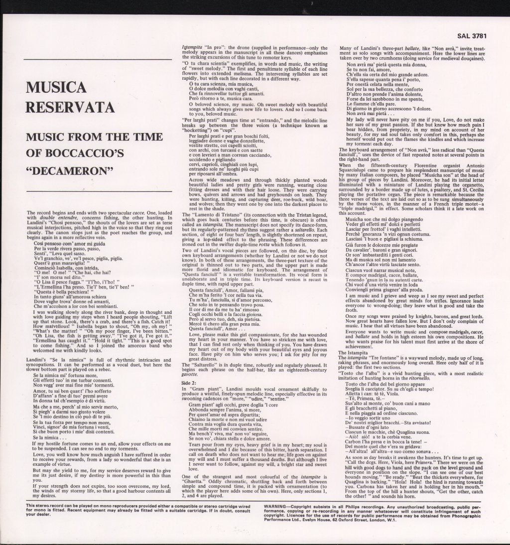Musica Reservata - Music From The Time Of Boccaccio's Decameron - Lp