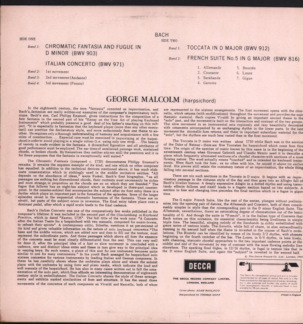 George Malcolm - Bach - Harpsichord Recital - Lp