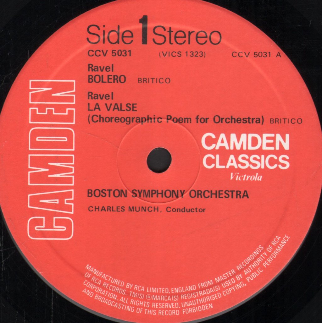 Charles Munch / Boston Symphony Orchestra - Ravel - Bolero, La Valse / Dukas - The Sorcerer's Apprentice / Ibert - Escales - Lp