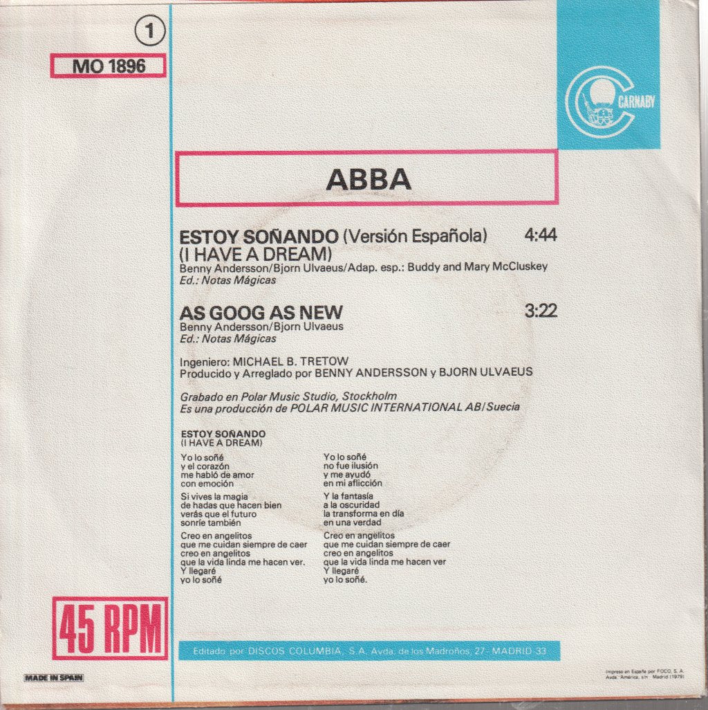 ABBA - Estoy Soñando (Versión Española) (I Have A Dream) - 7 Inch