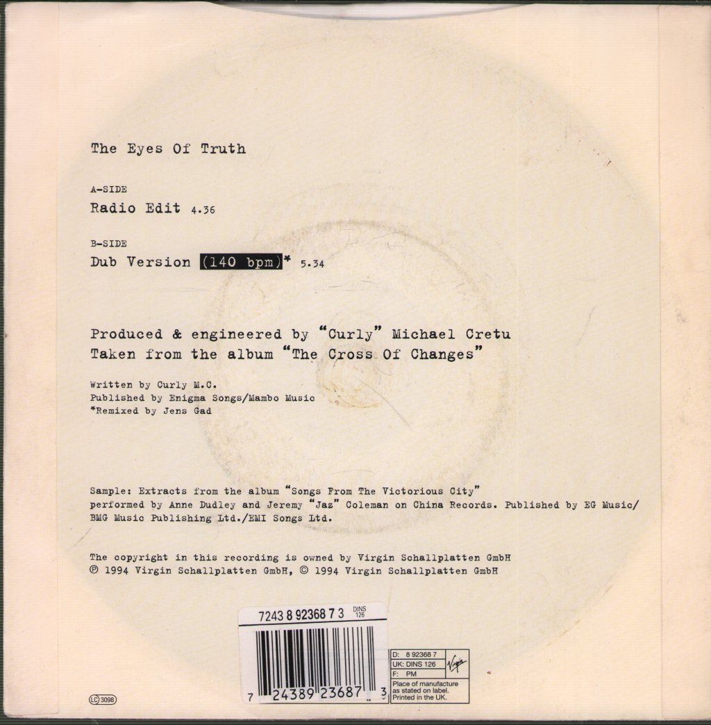 Enigma (90'S Group) - Eyes Of Truth - 7 Inch