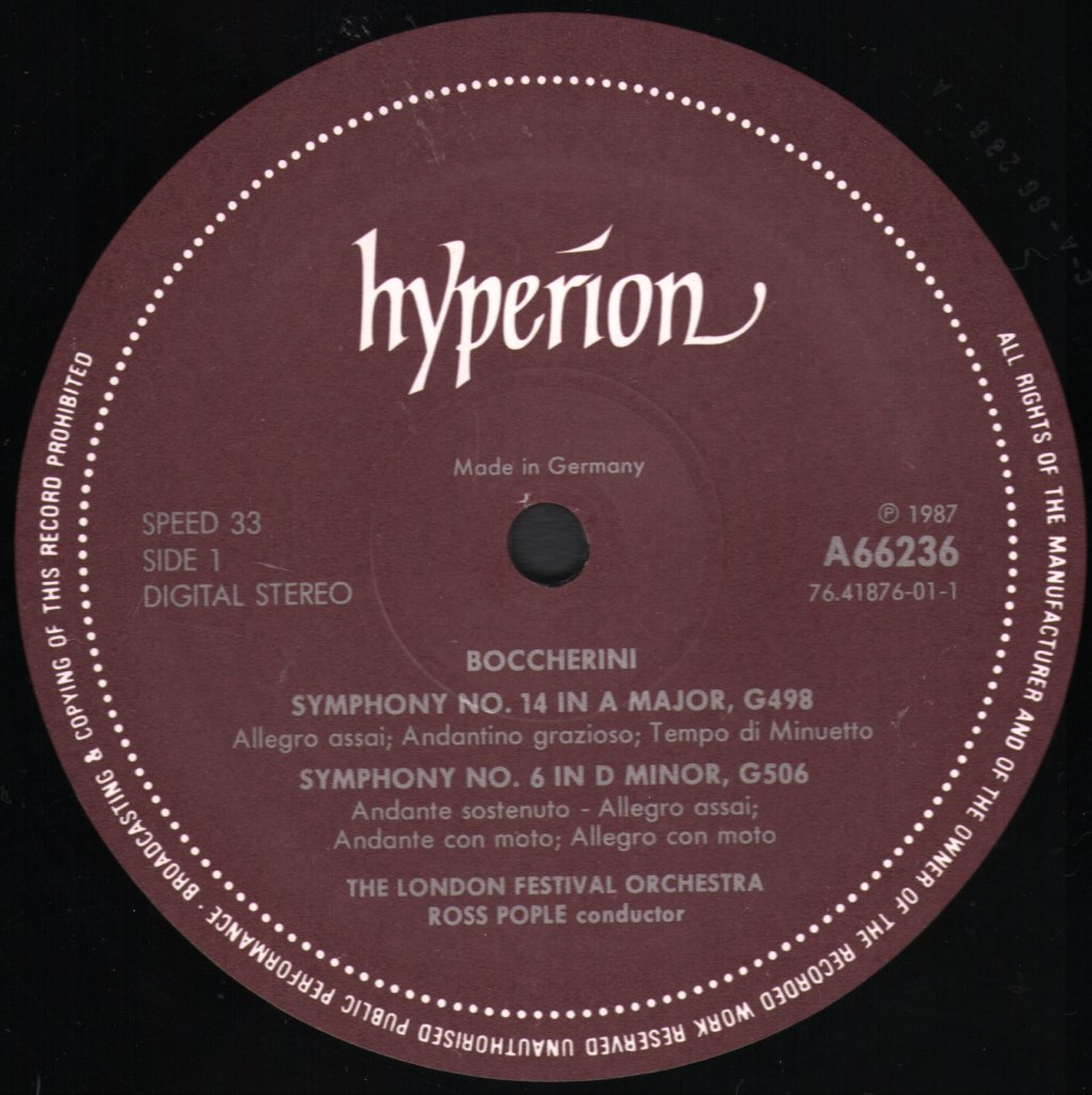 London Festival Orchestra / Ross Pople - Boccherini - Symphonies (6 In D Minor ▪ 8 In A ▪ 14 In A) - Lp