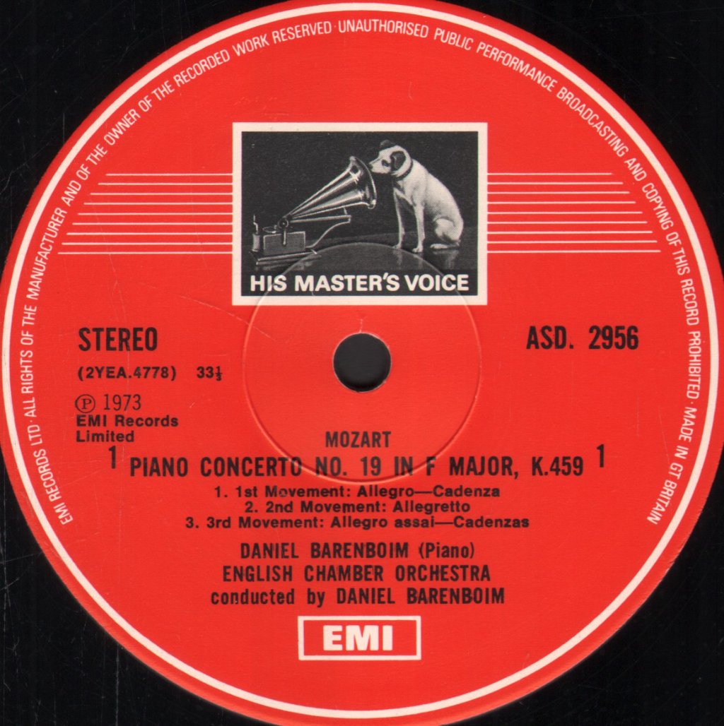 Daniel Barenboim / English Chamber Orchestra - Mozart - Piano Concertos: No. 12 In A, K.414 · No. 19 In F, K.459 - Lp