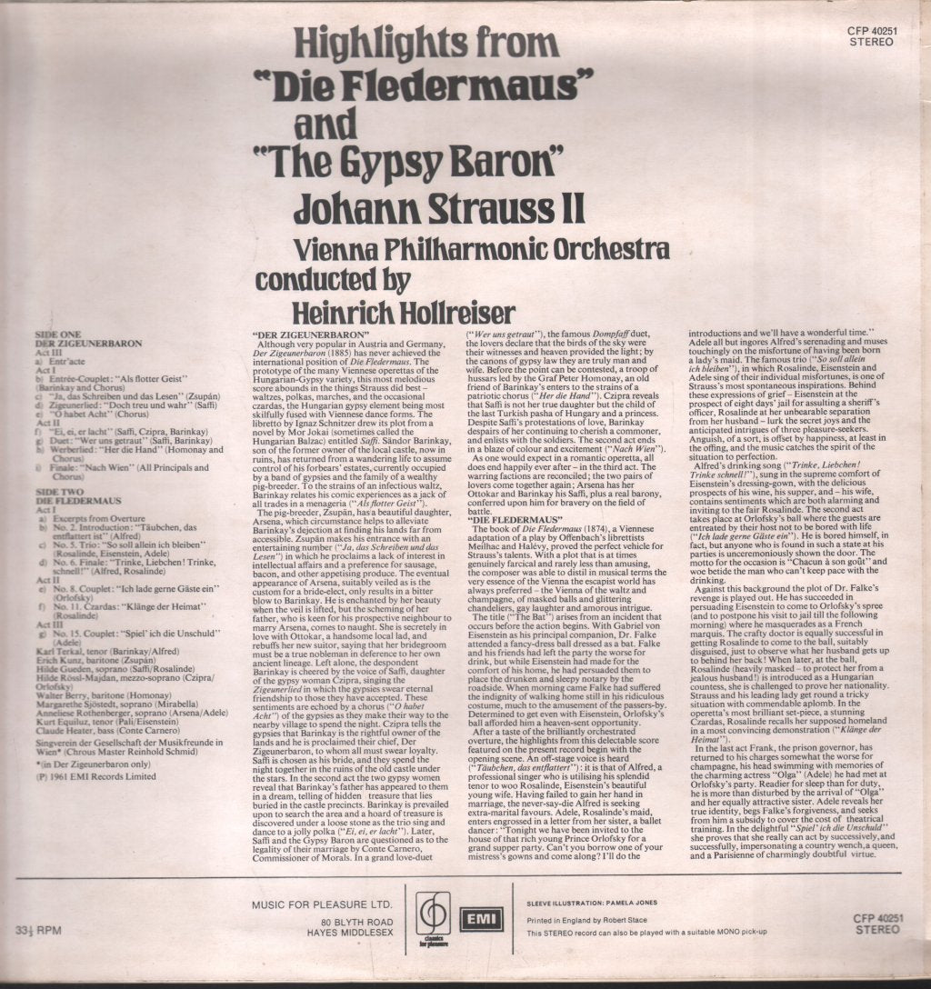 Vienna Philharmonic Orchestra / Heinrich Hollreiser - Johann Strauss - Highlights From "Die Fledermaus" And "The Gypsy Baron" - Lp