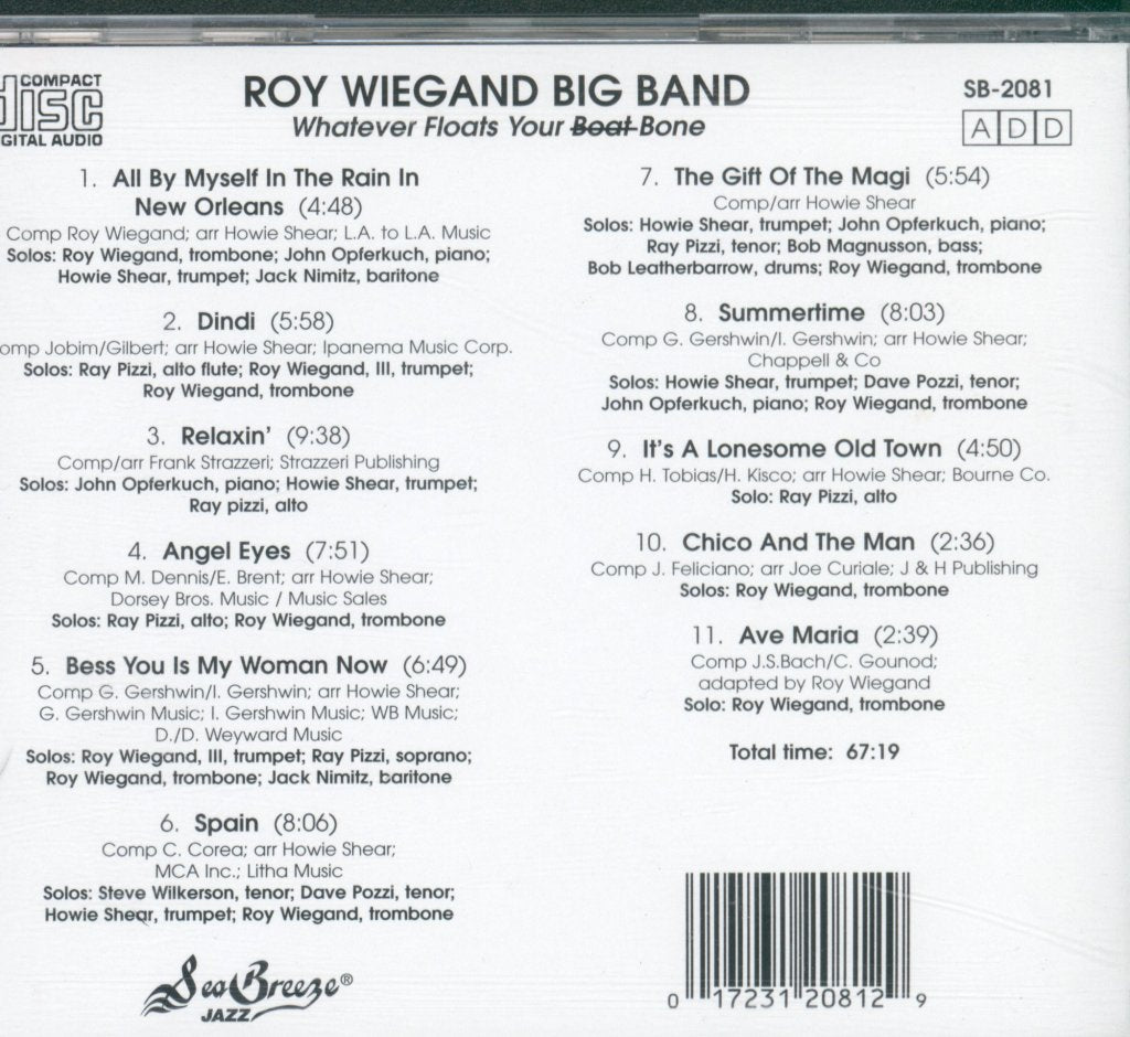Roy Wiegand Big Band - Whatever Floats Your ̶B̶o̶a̶t̶  Bone - Cd