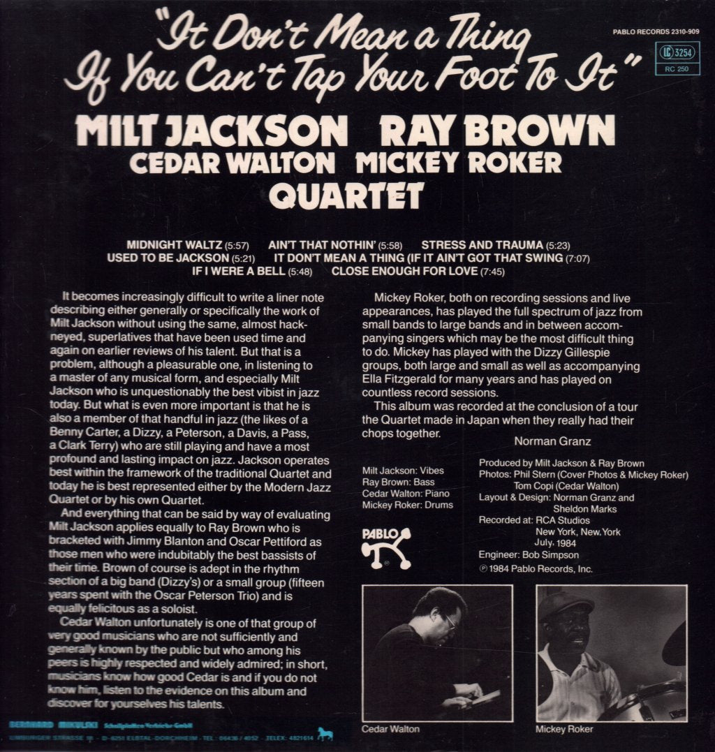 Milt Jackson And Ray Brown - It Don't Mean A Thing If You Can't Tap Your Foot To It - Lp