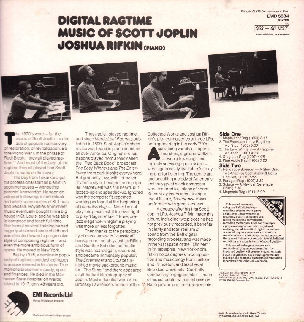 Joshua Rifkin - Digital Ragtime - Music Of Scott Joplin - Lp