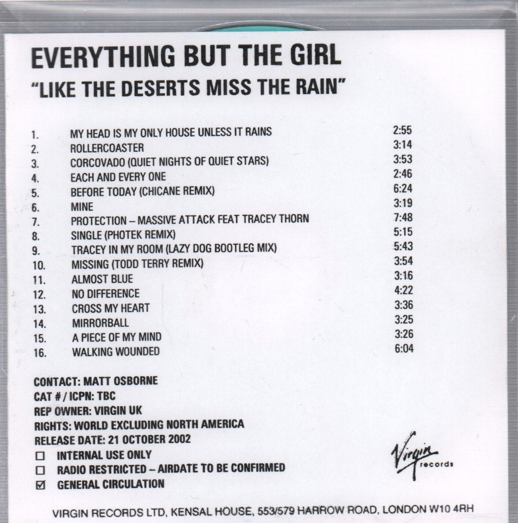Everything But The Girl - Like The Deserts Miss The Rain - Cdr