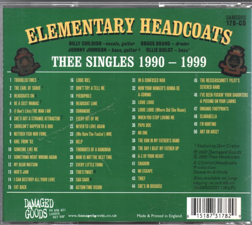 Thee Headcoats - Elementary Headcoats: Thee Singles 1990-1999 - Double Cd