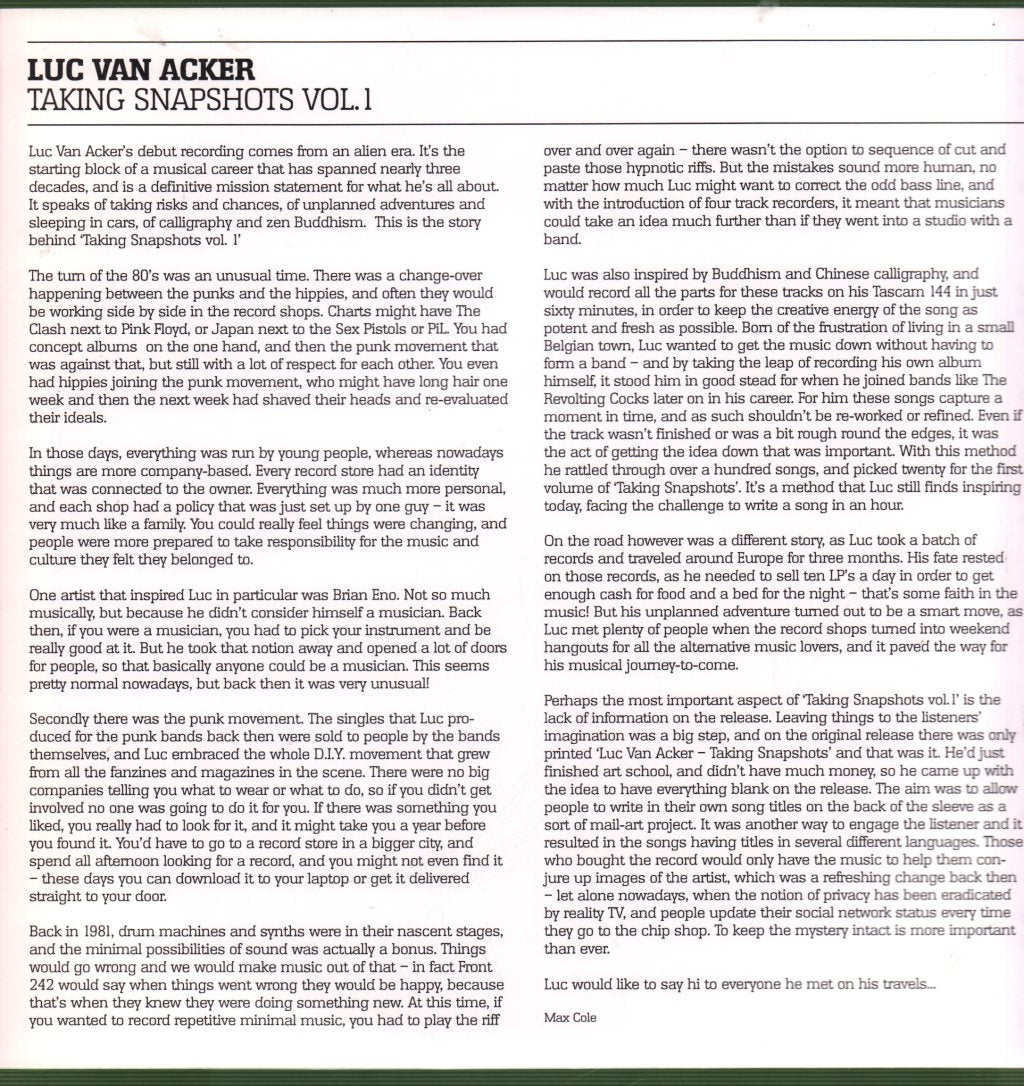 Luc Van Acker - Taking Snapshots - Lp