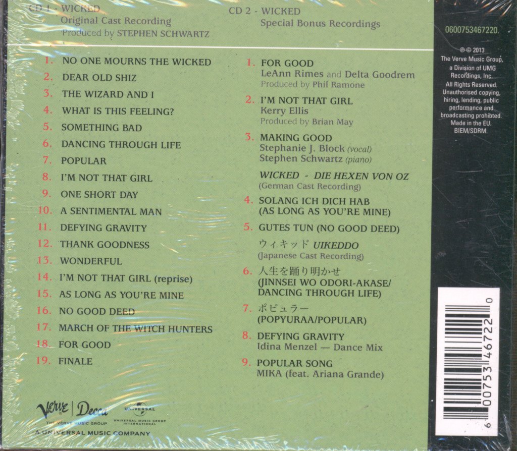 Stephen Schwartz - Wicked (Original Broadway Cast Recording) - Double Cd