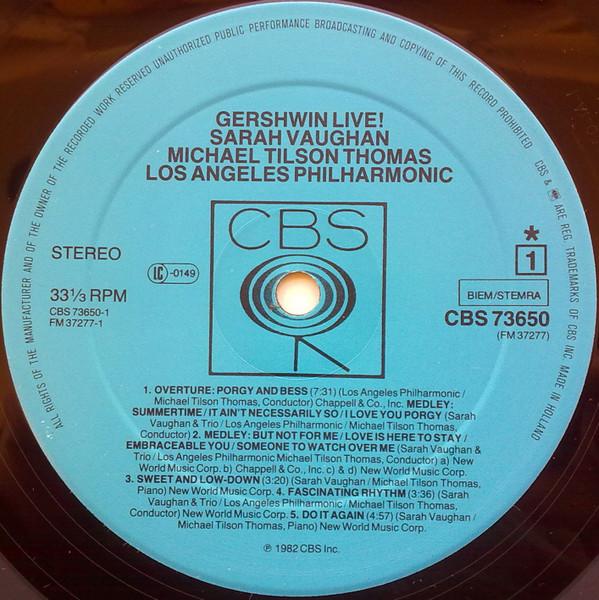 Michael Tilson Thomas Sarah Vaughan Los Angeles Philharmonic - Gershwin Live! - Lp