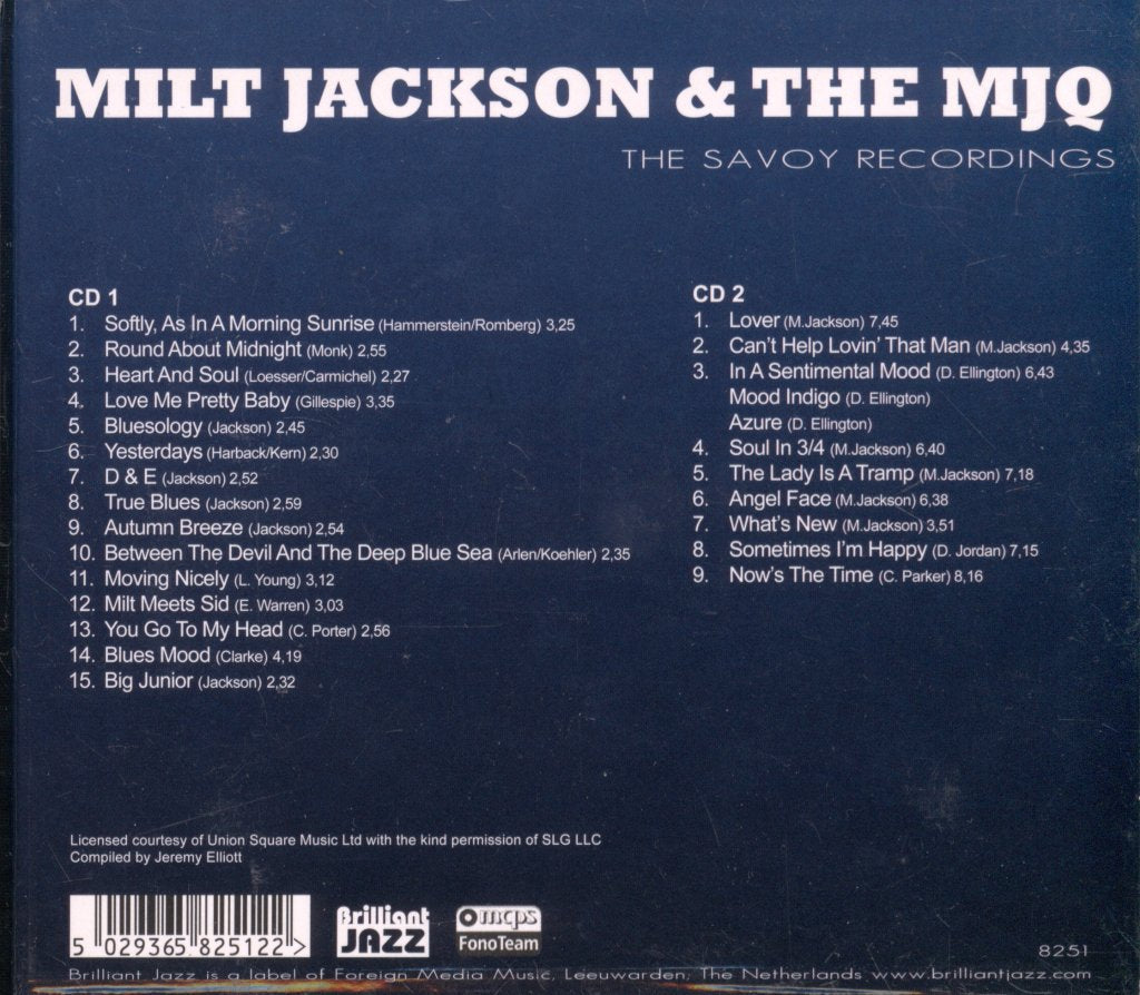 Milt Jackson And Modern Jazz Quartet - Savoy Recordings - Double Cd