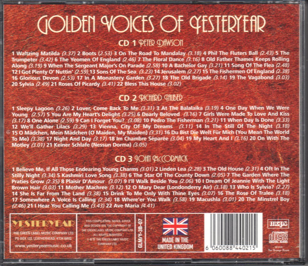 Peter Dawson/Richard Tauber/John McCormack - Golden Voices Of Yesteryear - Cd Set