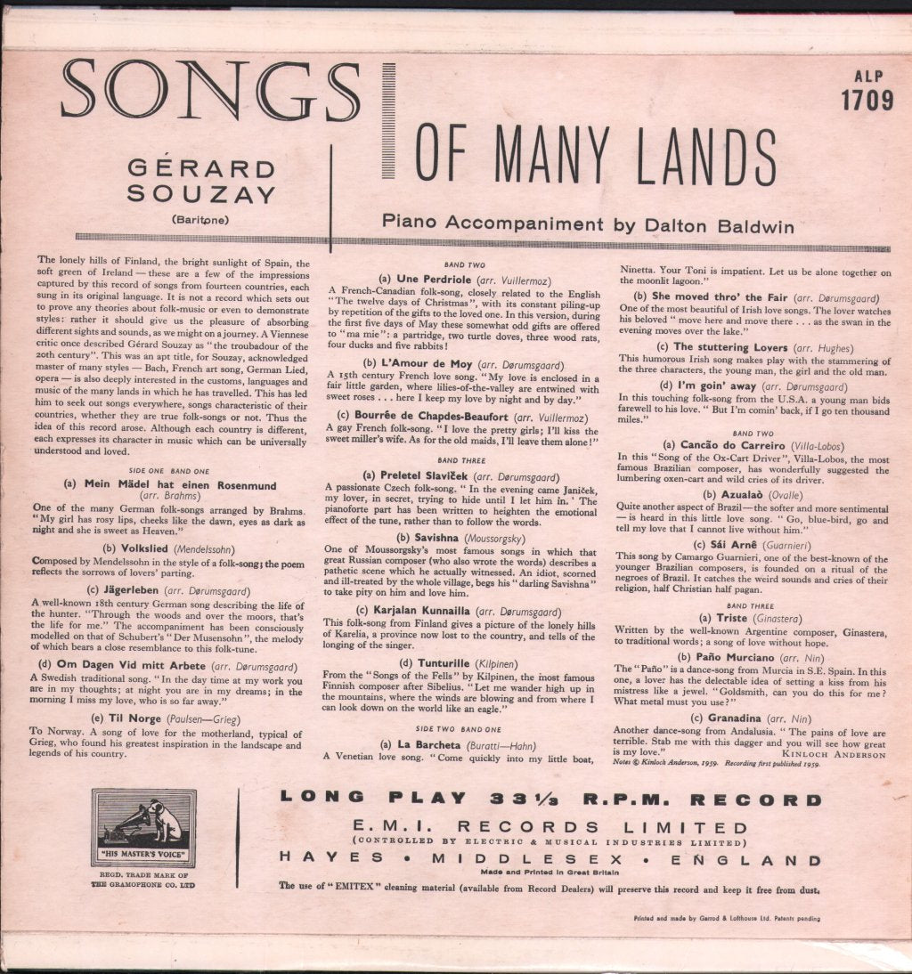 Gerard Souzay - Songs Of Many Lands - Lp