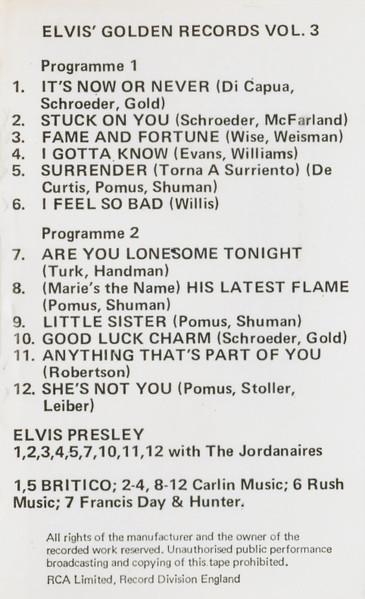 Elvis Presley - Elvis' Golden Records Vol. 3 - Cassette