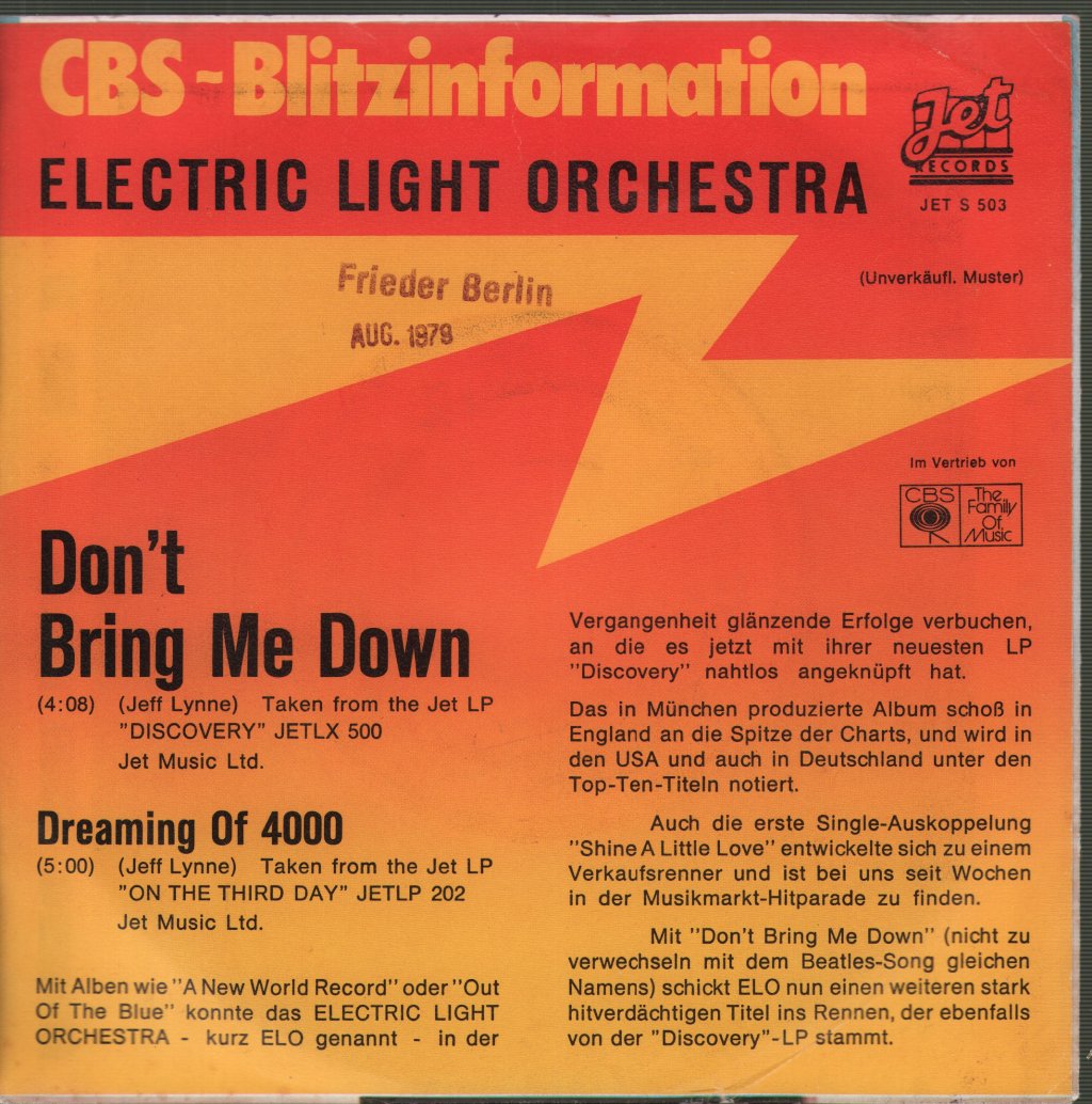 Electric Light Orchestra - Don't Bring Me Down - 7 Inch