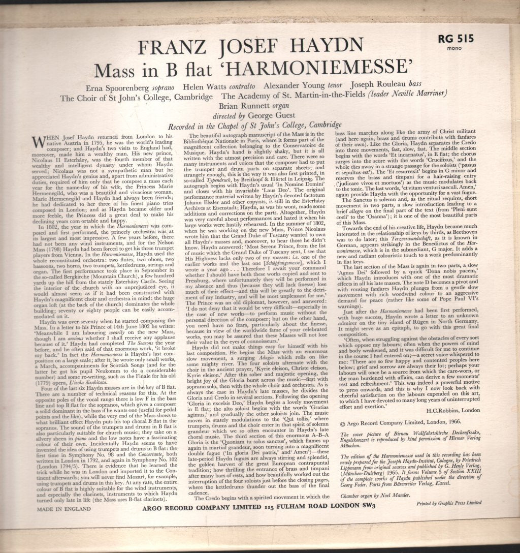Erna Spoorenberg / Helen Watts / Alexander Young / Joseph Rouleau - Haydn - Harmoniemesse - Lp