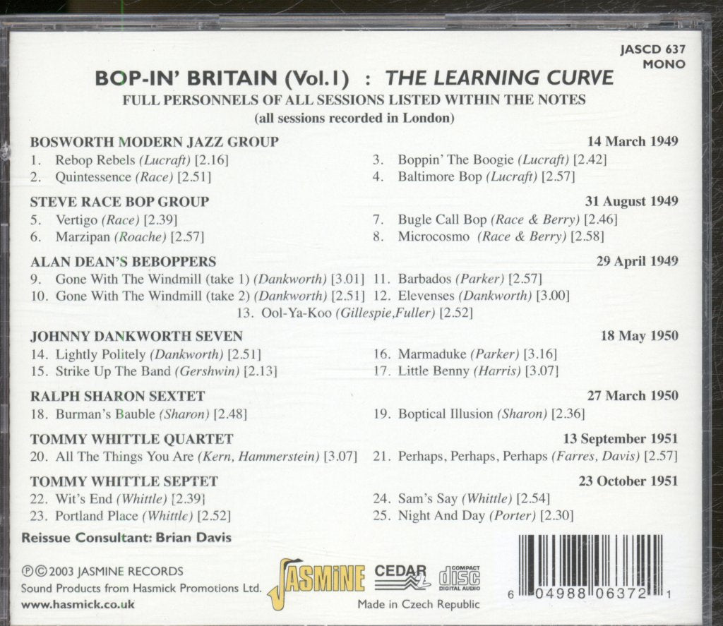 Various Artists - Bop-In' Britain Volume 1 - The Learning Curve - Cd