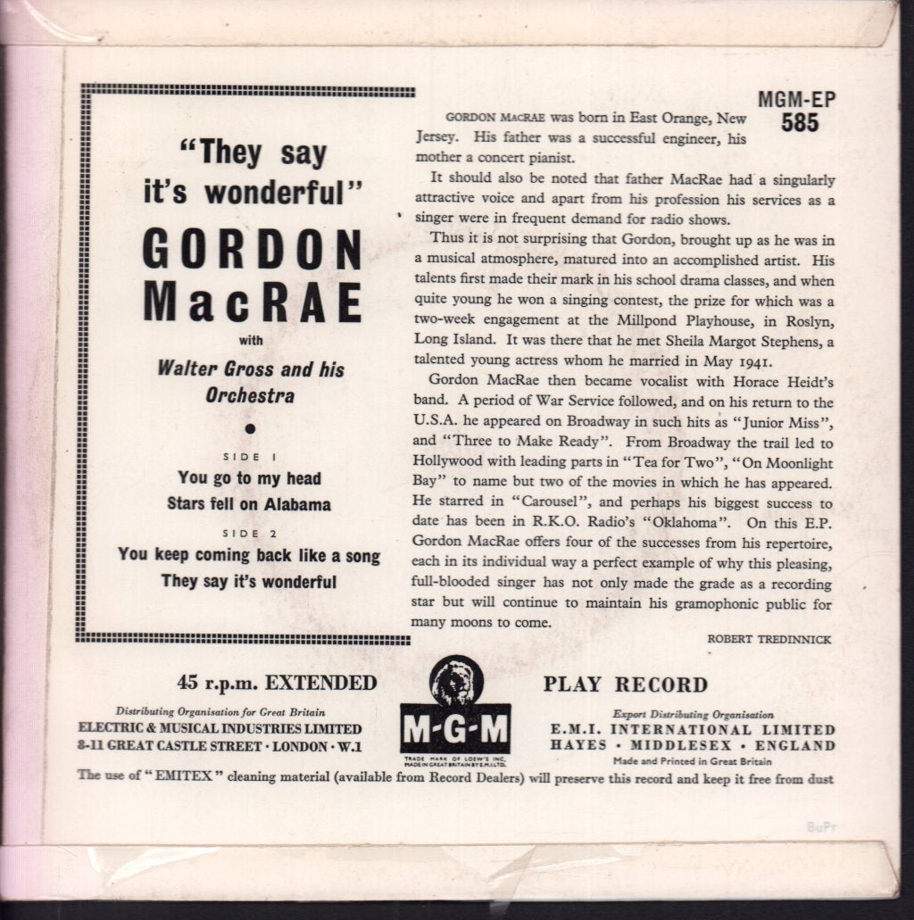 Gordon Macrae - They Say It's Wonderful - 7 Inch