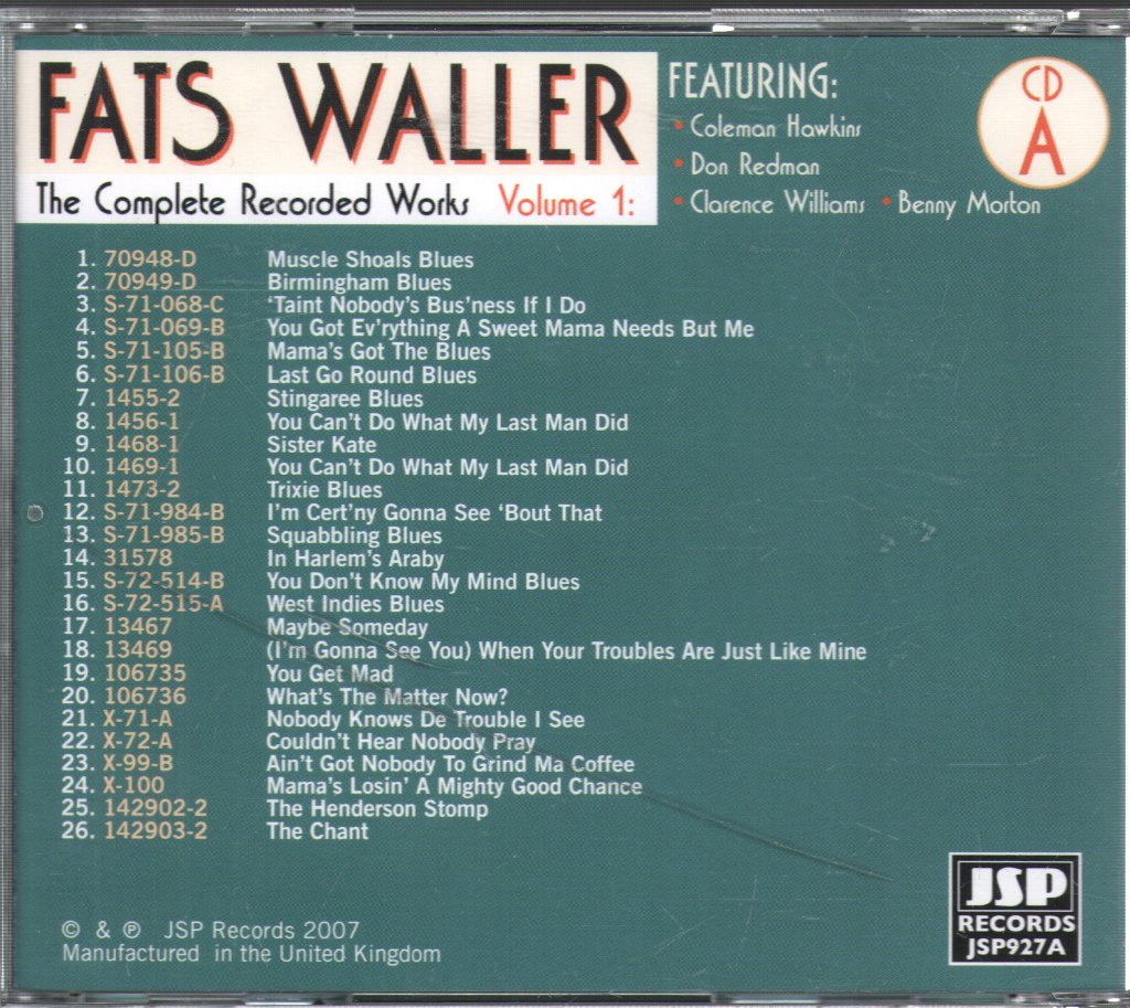 Fats Waller - Complete Recorded Work 1922-1926 - Cd