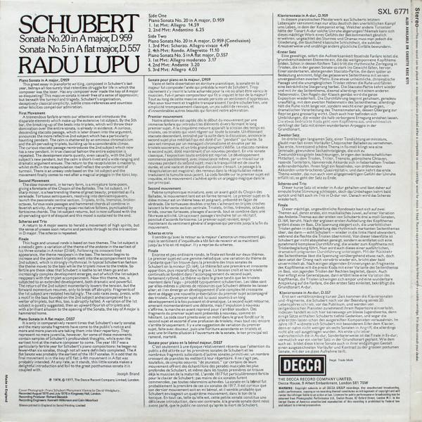 Radu Lupu - schubert Piano Sonata In A Major, D.959 - Lp