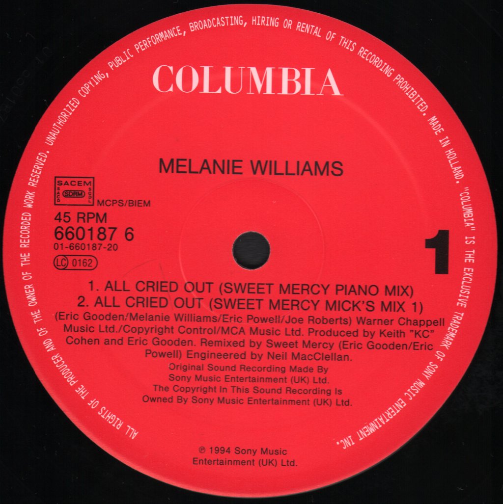 Melanie Williams - All Cried Out - 12 Inch