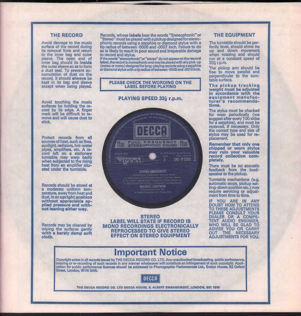 Michael Chapman - Savage Amusement - Lp