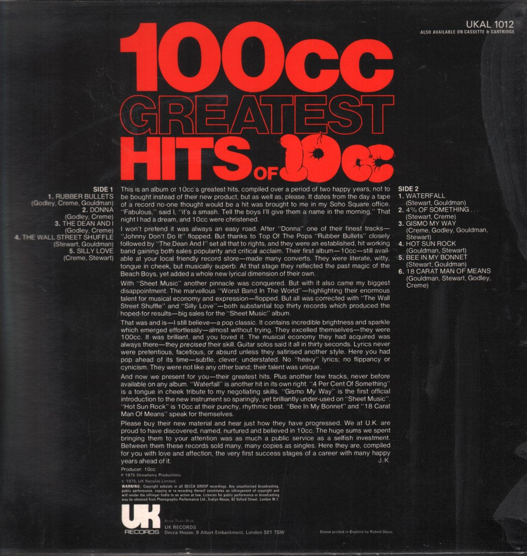 10cc - 100cc Greatest Hits Of 10cc - Lp