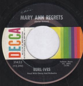 Burl Ives - Mary Ann Regrets - 7 Inch