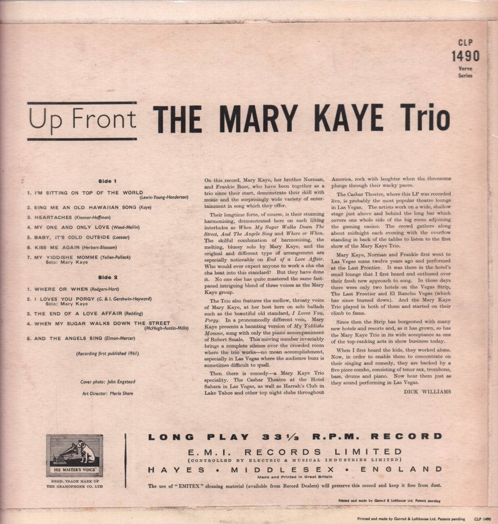 Mary Kaye Trio - Up Front - Lp