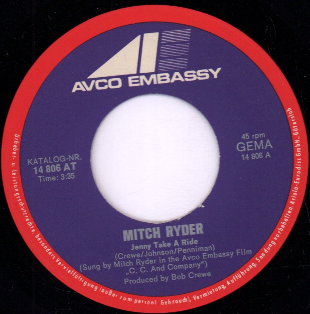 Mitch Ryder - Jenny Take A Ride / I Never Had It Better - 7 Inch