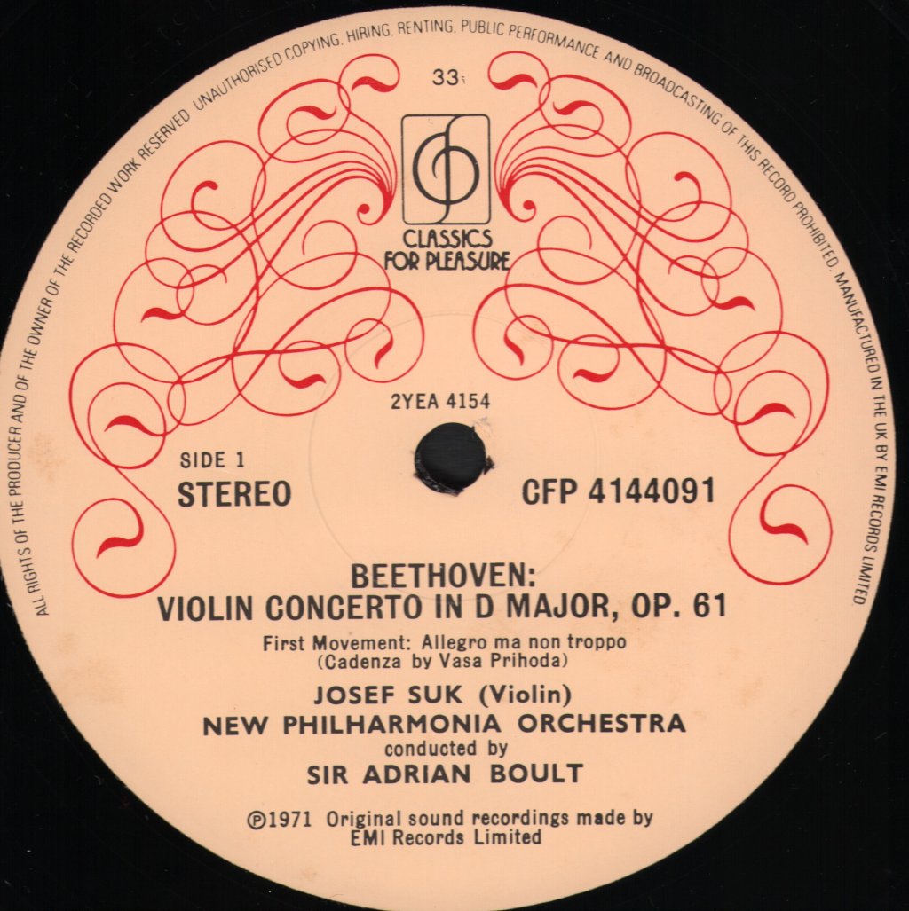 Josef Suk / Sir Adrian Boult  / New Philharmonia Orchestra - Beethoven Violin Concerto, Coriolan Overture - Lp