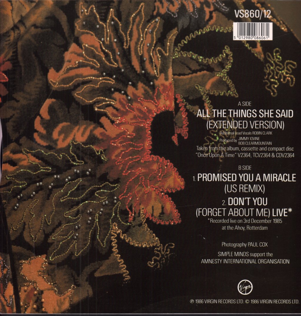 Simple Minds - All The Things She Said - 12 Inch