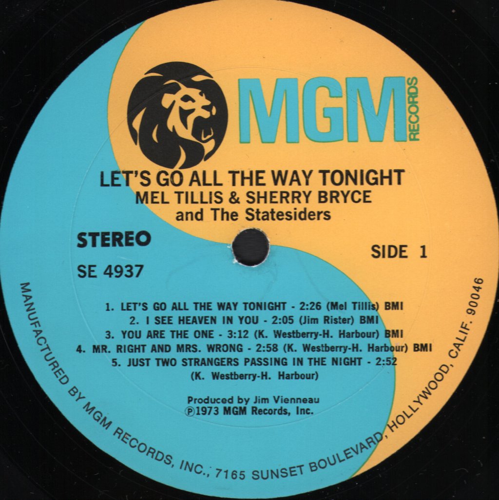 Mel Tillis & Sherry Bryce With The The Statesiders - Let's Go All The Way Tonight - Lp