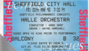 Halle Orchestra - Sheffield City Hall, 20Th March 1998 - Ticket