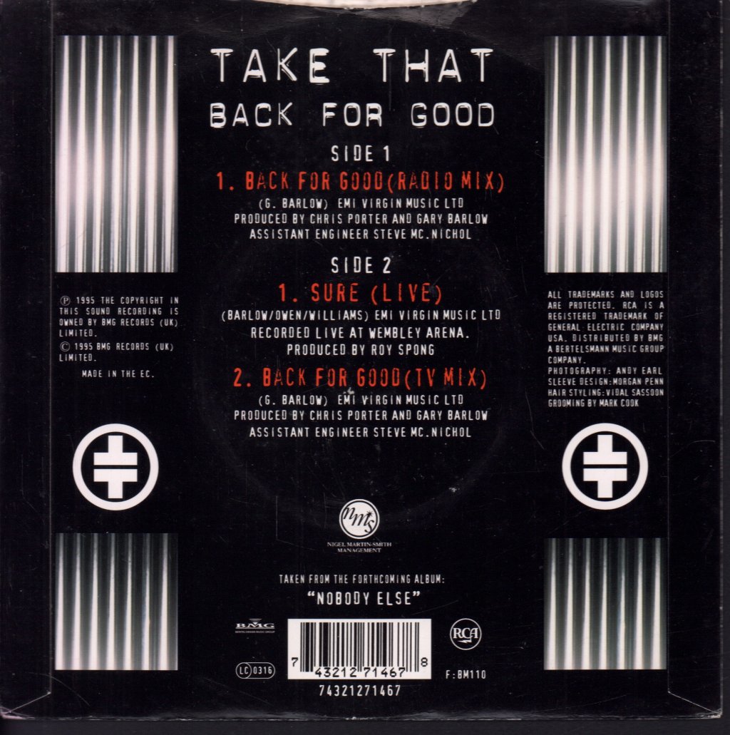 Take That (Boy Band) - Back For Good - 7 Inch