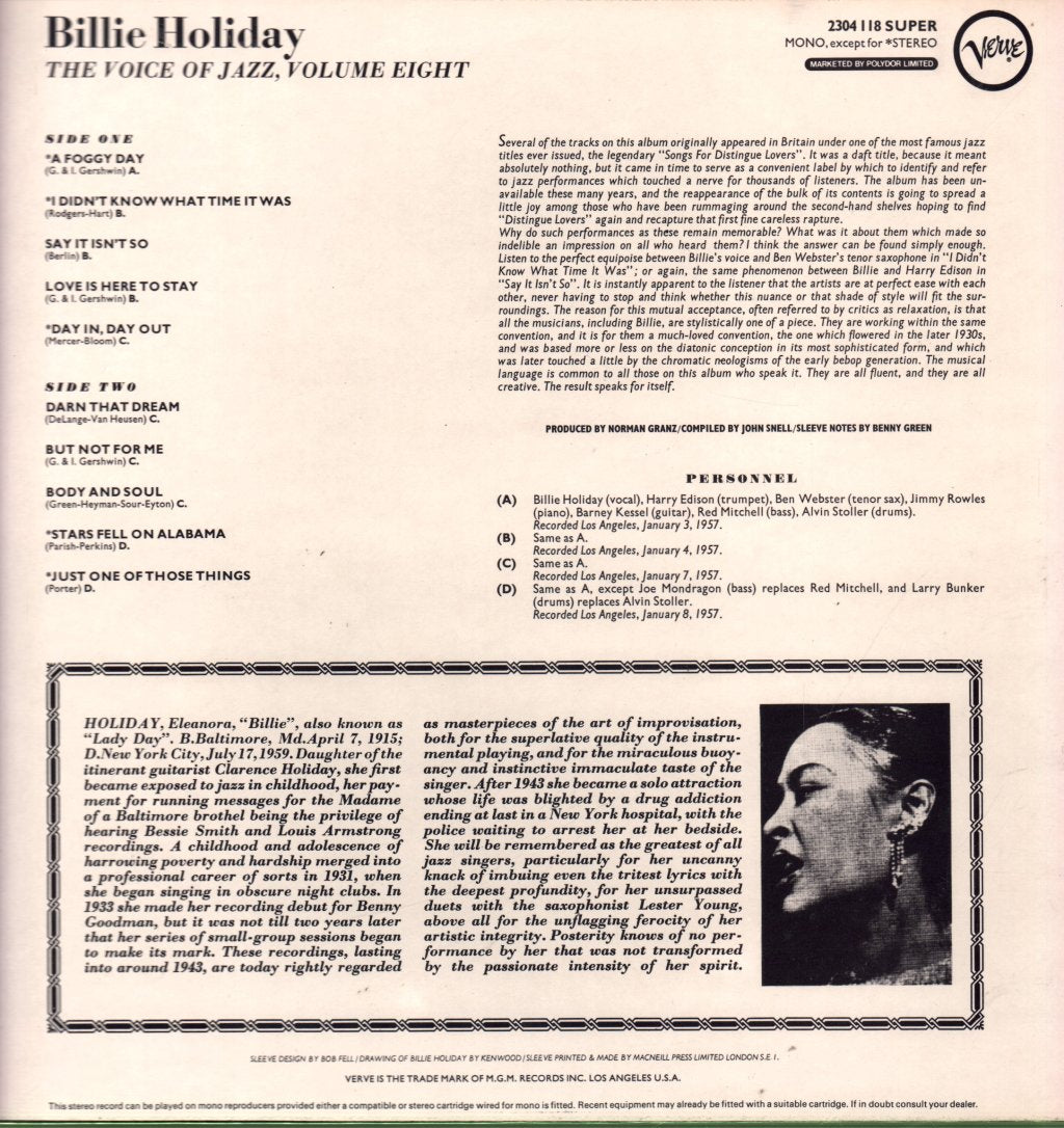Billie Holiday - Voice Of Jazz, Volume 8 - Lp