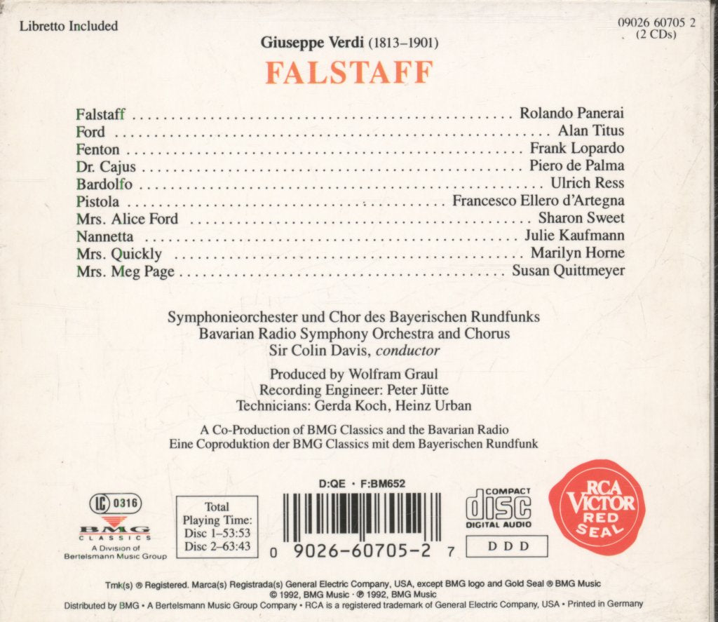 Sir Colin Davis / Symphonie-Orchester Des Bayerischen Rundfunks - Verdi - Falstaff - Double Cd
