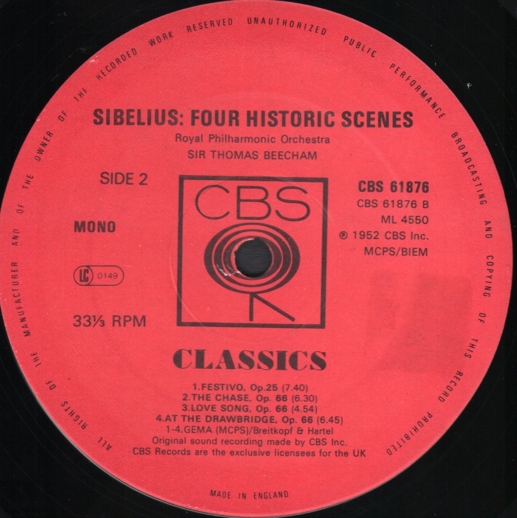 Sir Thomas Beecham / Isaac Stern / Royal Philharmonic Orchestra - Sibelius Violin Concerto / Four Historic Scenes - Lp
