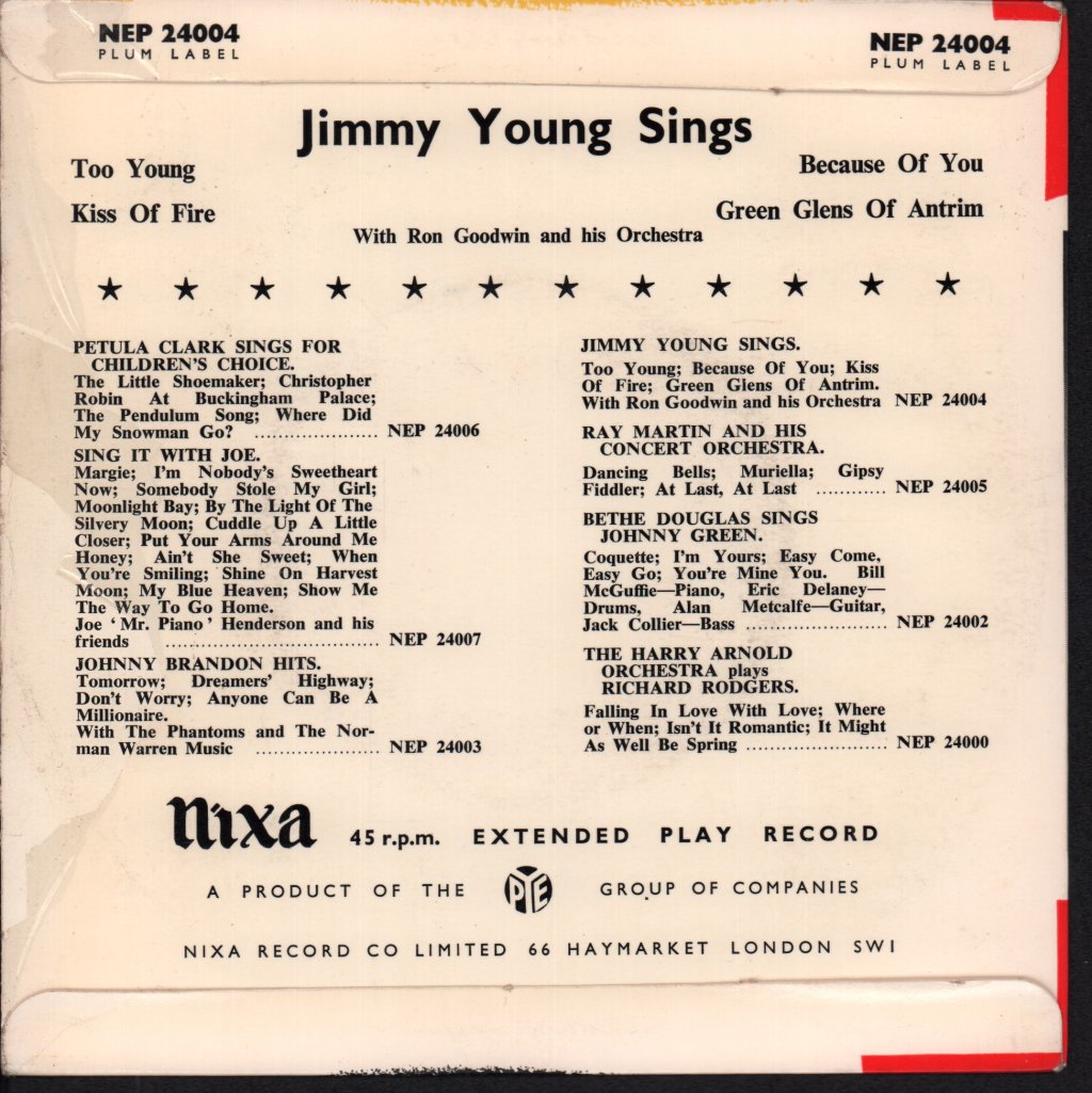 Jimmy Young with Ron Goodwin And His Orchestra - Jimmy Young Sings - 7 Inch