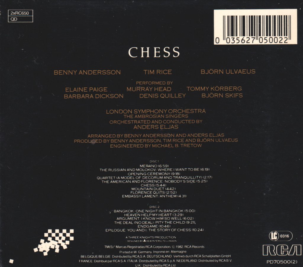 Benny Andersson, Tim Rice, Bjorn Ulvaeus - Chess - Cd Set