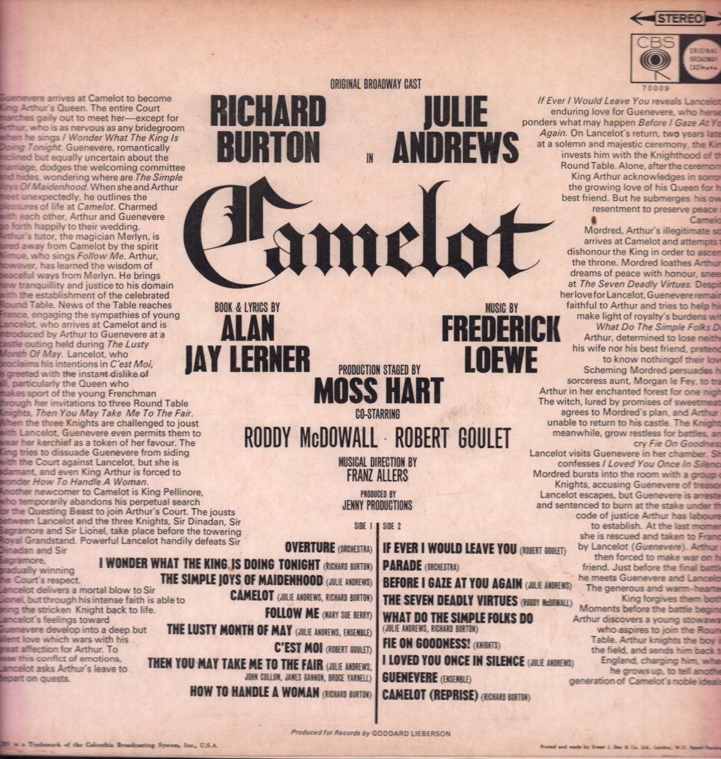 richard burton julie andrews robert goulet - Camelot Original Broadway Cast - Lp
