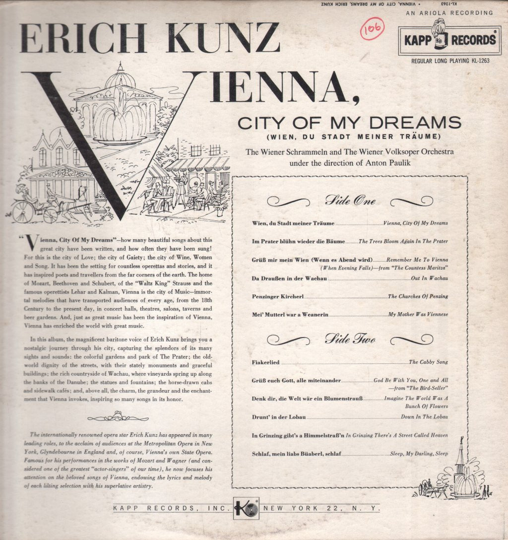 Erich Kunz - Vienna, City Of My Dreams (Wien, Du Stadt Meiner Träume) - Lp