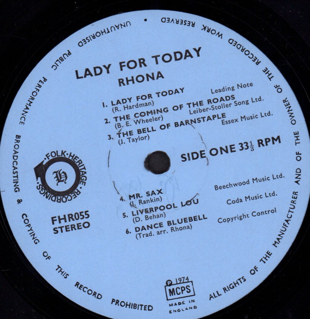 Rhona (Folk Singer) - Lady For Today - Lp