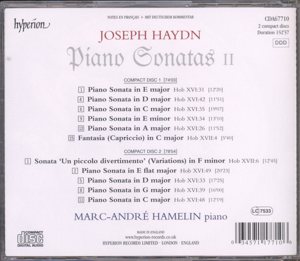 Marc-André Hamelin - Haydn - Piano Sonatas II - Double Cd